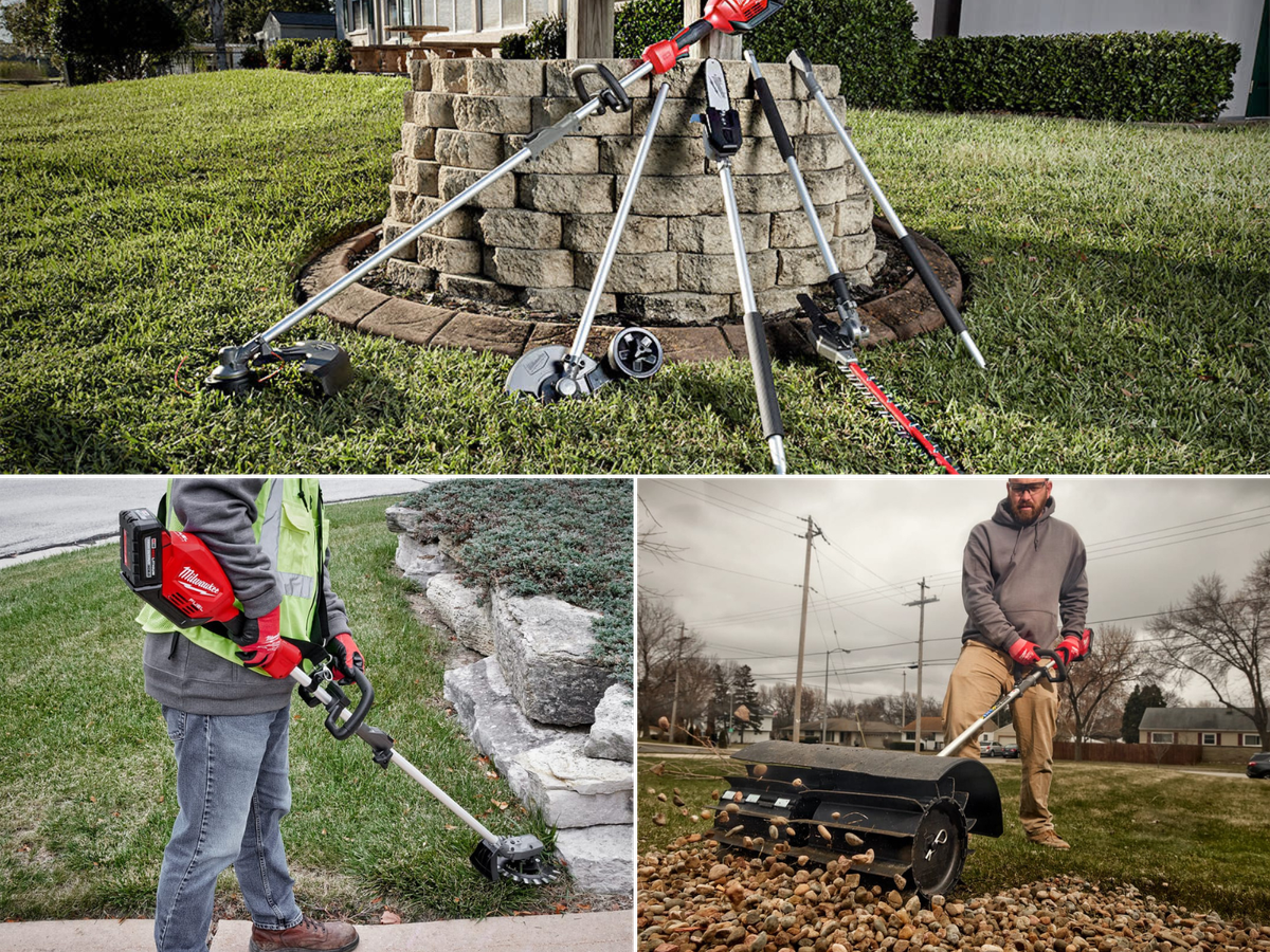 A man using a string trimmer, another using a rubber brush, and the QUIK-LOK™ system makes it all possible.