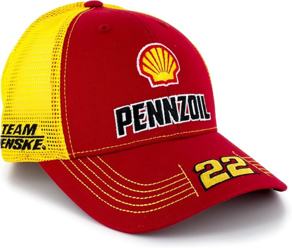 A Team Penske 22 Pennzoil hat with a checkered flag design.