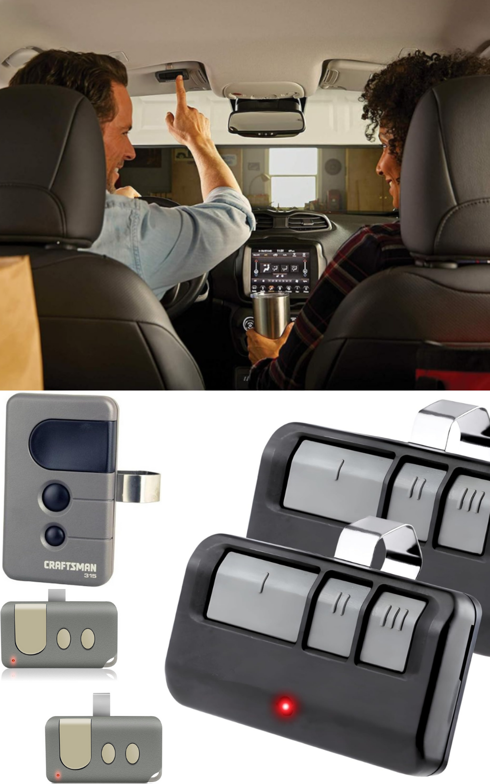 Four different styles of Craftsman remotes for garage doors.