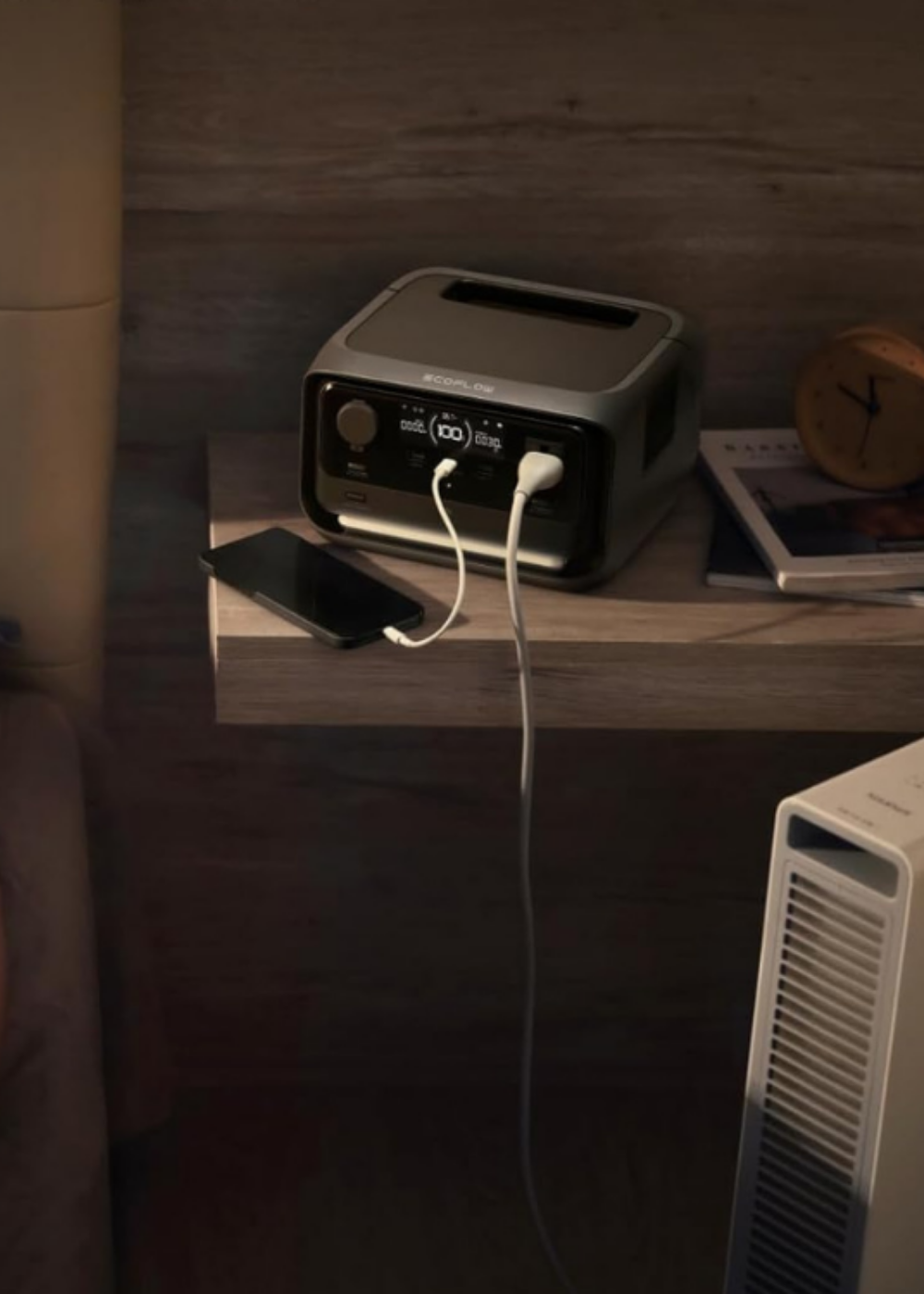 A River power station in a bedroom hooked to a cell phone.