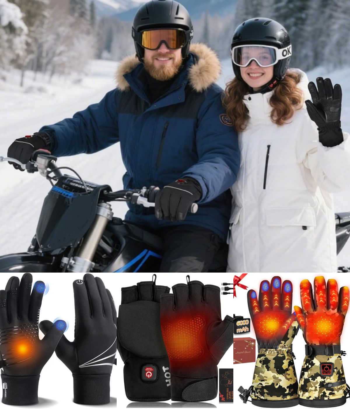 Battery powered heated winter gloves for outdoor use