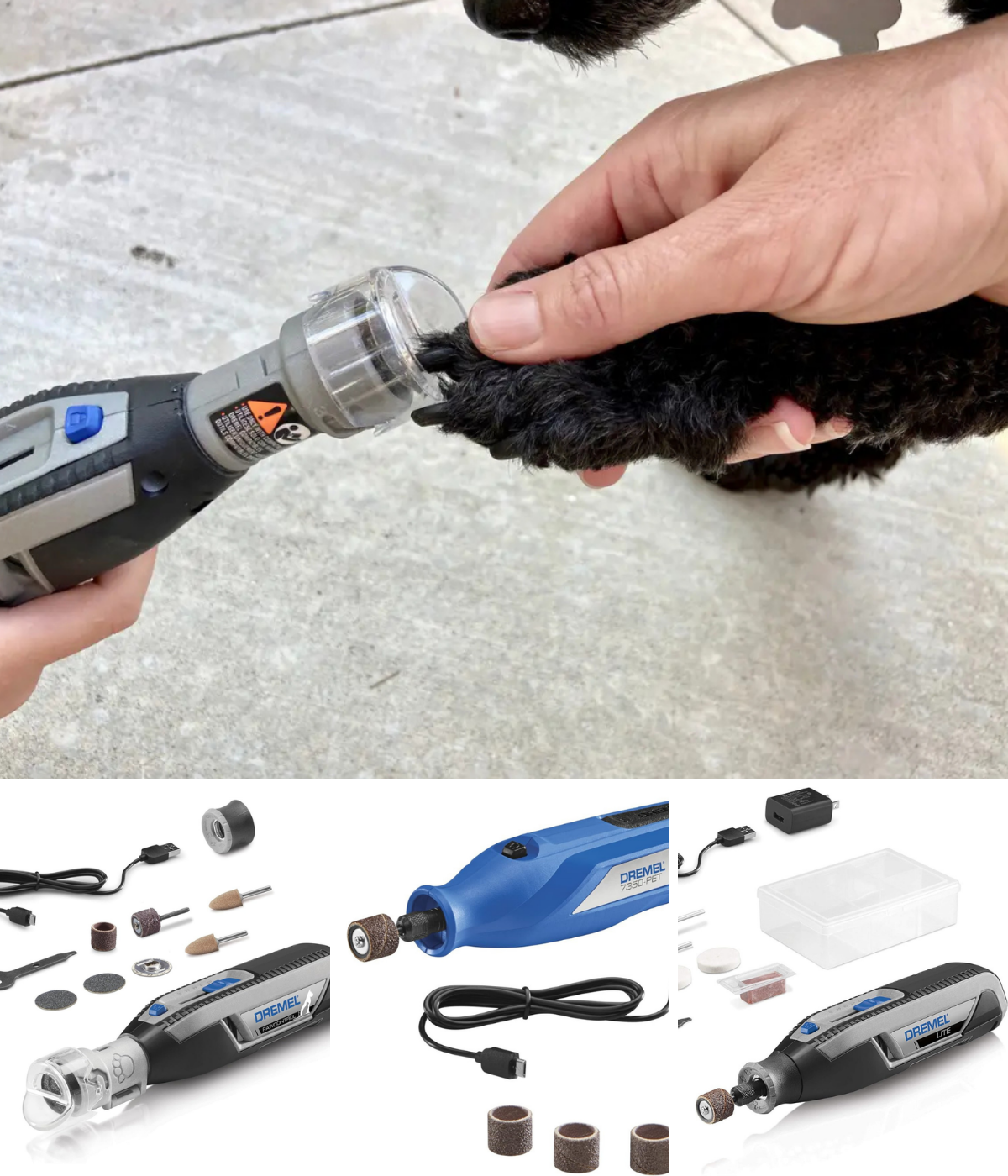 Dremel dog nail grinder trimming dog nails safely at home with quiet rotary grooming tool